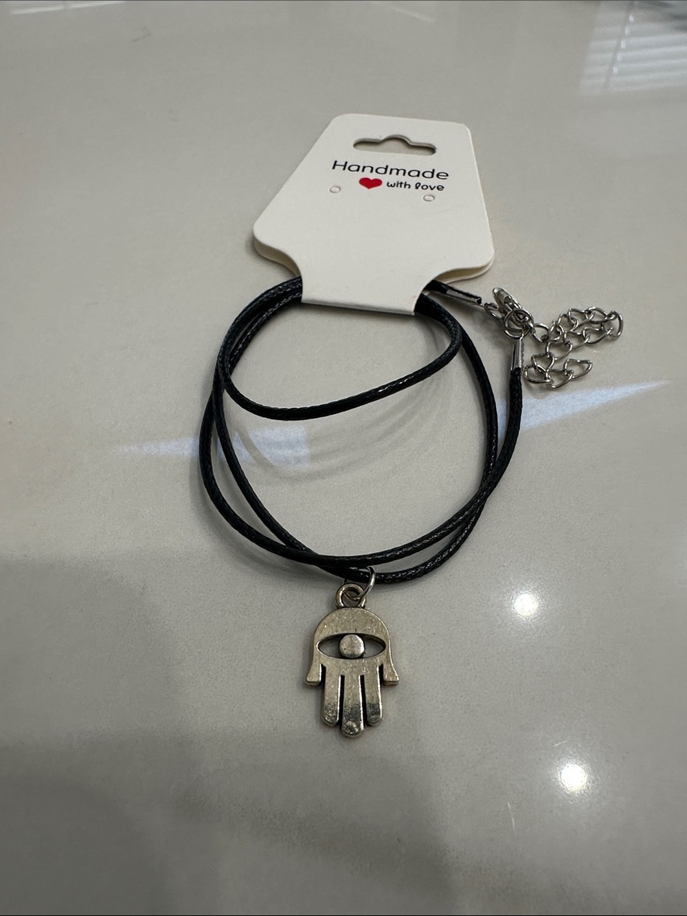 Handmade Black Cord Necklace/Bracelet with Hamsa Hand Charm